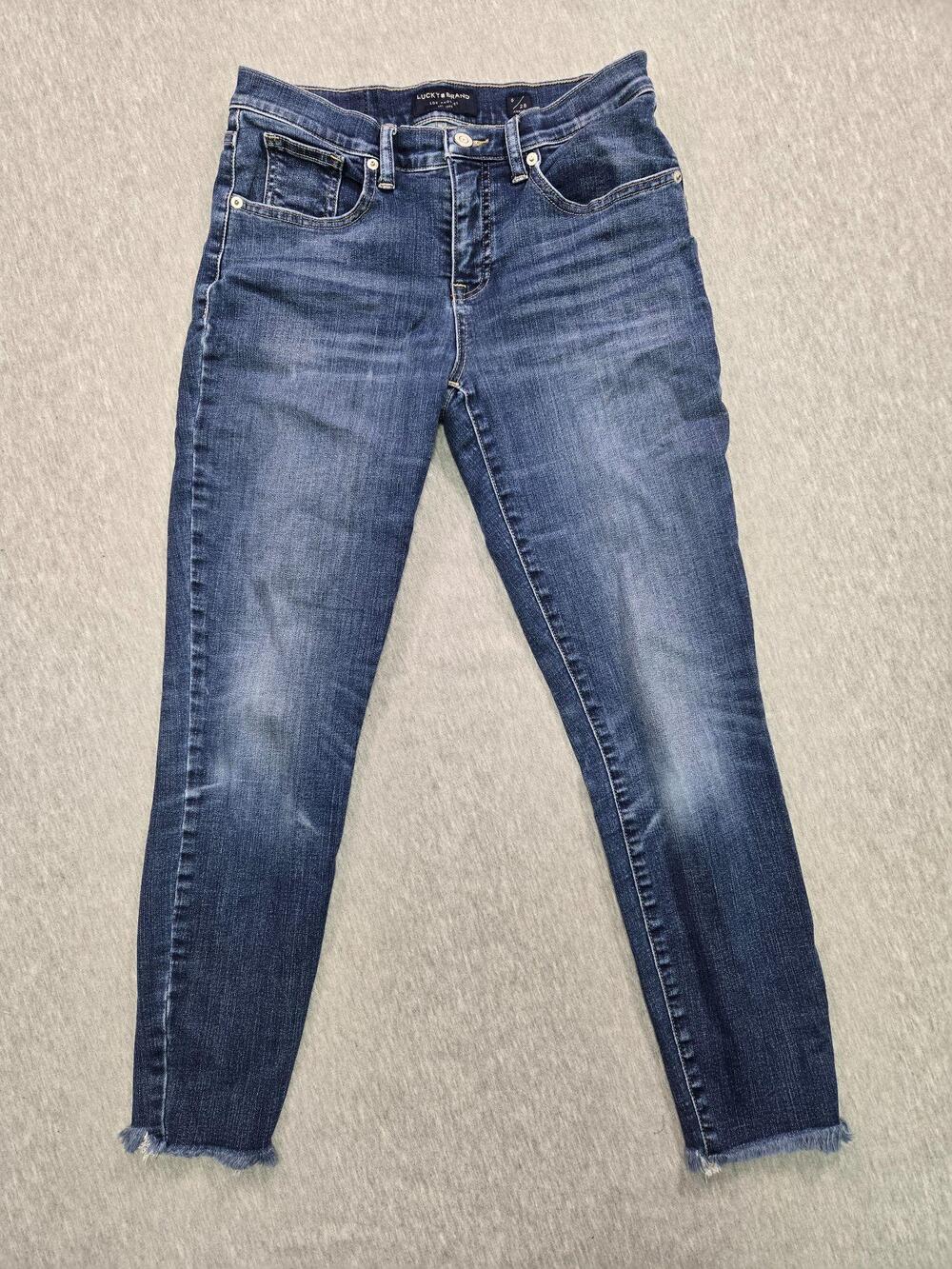 Lucky Brand Jeans Womens 6 Blue Mid Rise Skinny Ankle Frayed Hem Stretch Denim